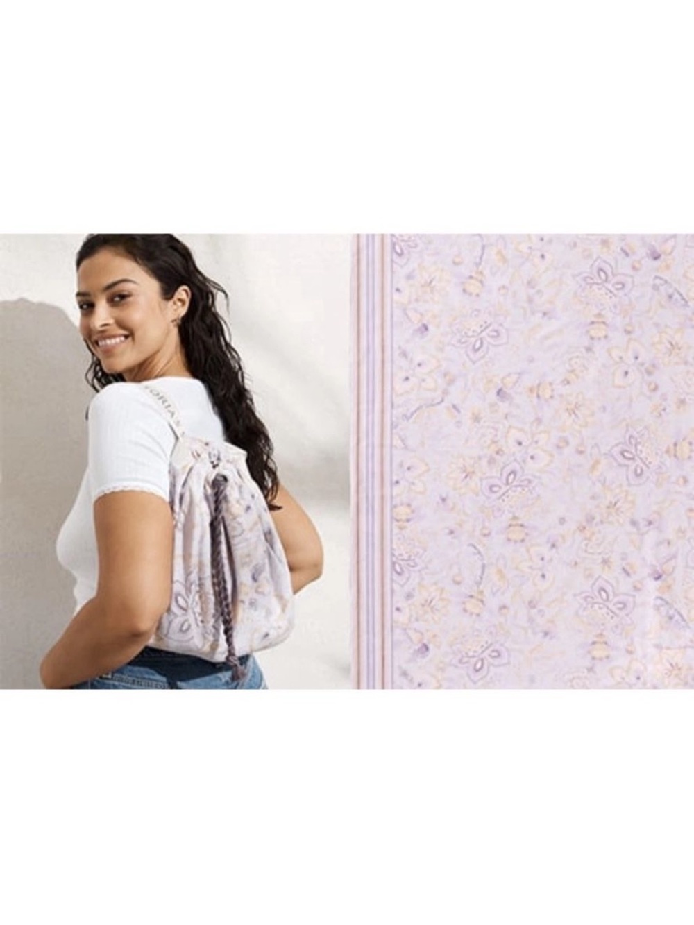 New VS Lilac Floral Drawstring Backpack Beach Blanket